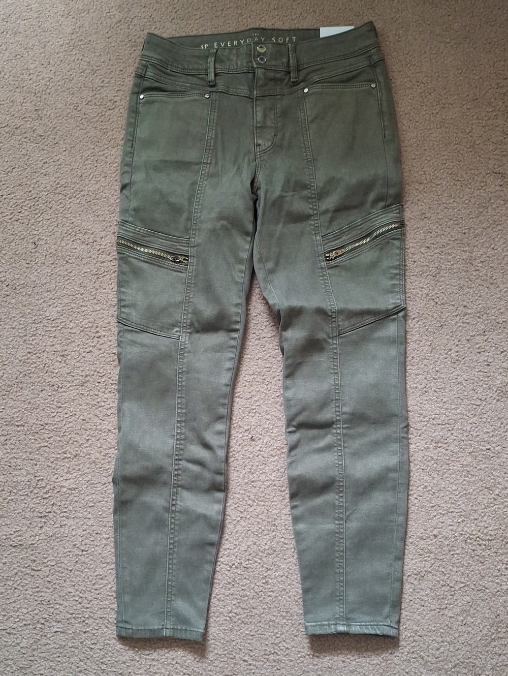 White House Black Market Olive Green Zip-Accent Skinny Jeans